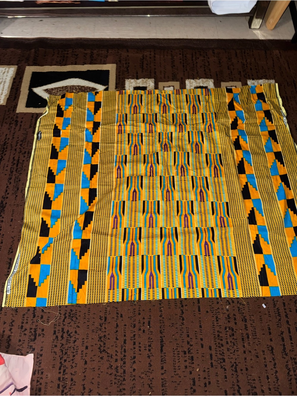 Vibrant Yellow Kente Cloth Panel with Geometric Pattern